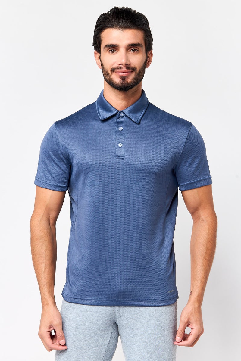 MOTION Men Sportswear Fit Short Sleeve Training Polo Shirt, Dusty Blue - Image 1
