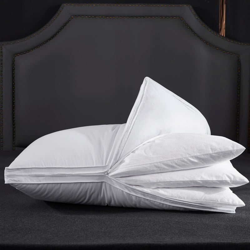Three Geese Adjustable Layer Goose Feather PillowAssemblable Bed Pillow100 Soft Organic Cotton CoverGood for Side and Back Stomach Sleeper Queen SizePackaging Include 1 Pillow1