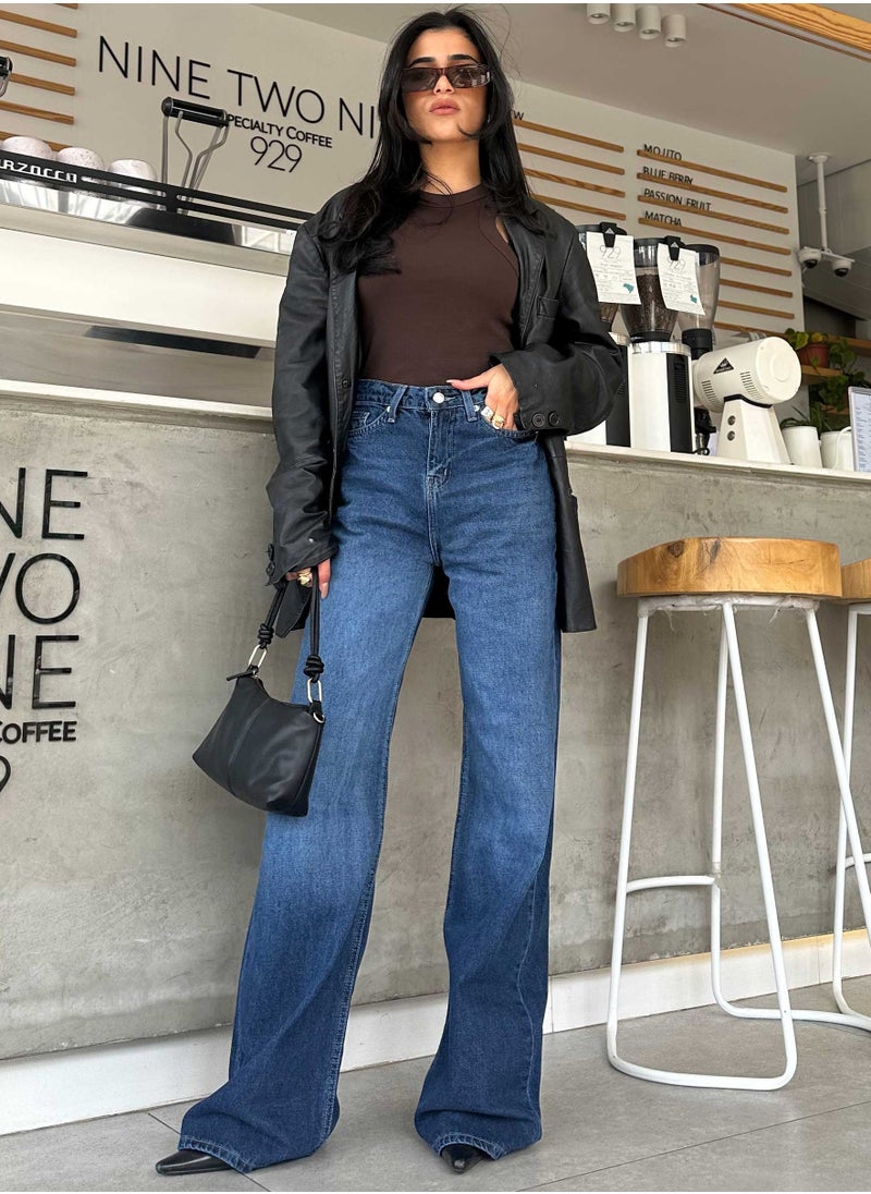 CIZARO - Wide Leg - Classic Navy Blue Jeans. - Image 1