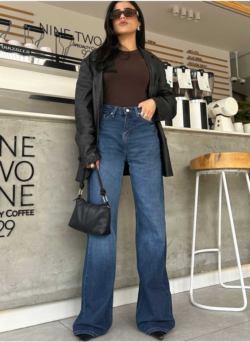 CIZARO - Wide Leg - Classic Navy Blue Jeans. - Image 1