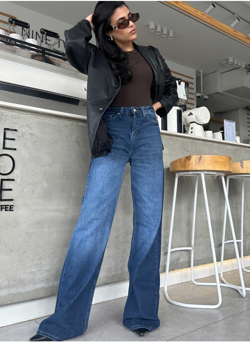 CIZARO - Wide Leg - Classic Navy Blue Jeans. - Image 1