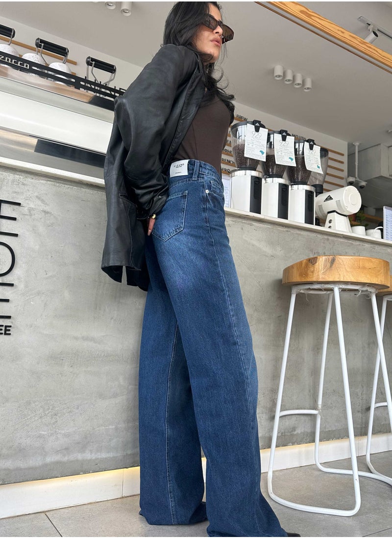 CIZARO - Wide Leg - Classic Navy Blue Jeans. - Image 1