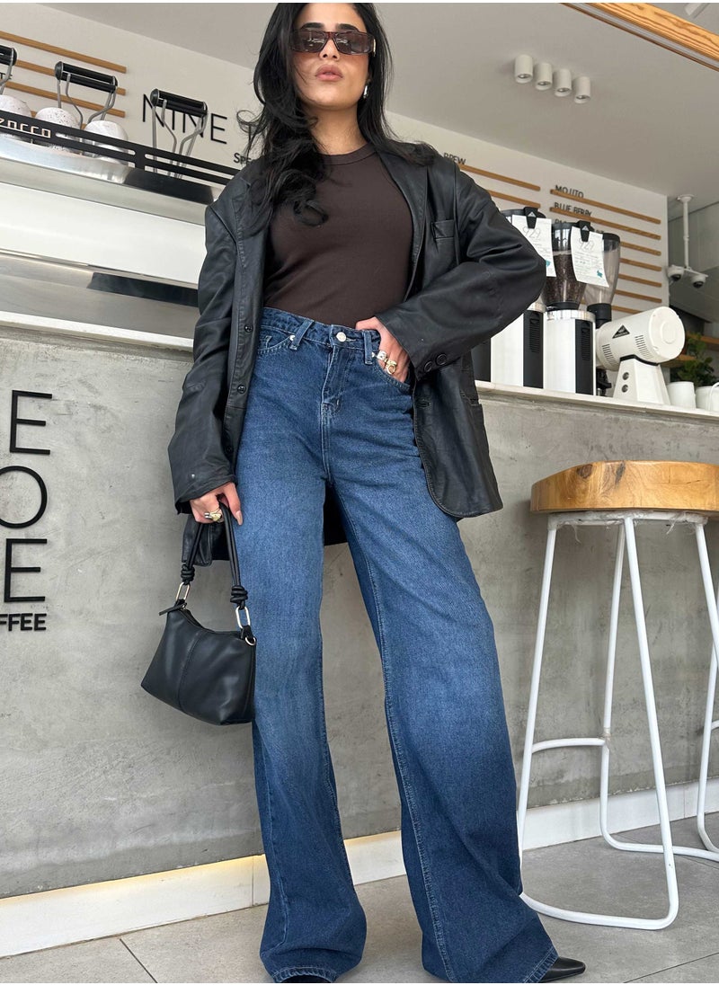 CIZARO - Wide Leg - Classic Navy Blue Jeans. - Image 1