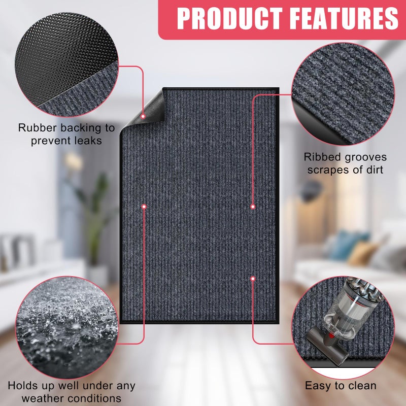 Kuyal Front Door Mat, 2'x3' Indoor Outdoor Entrance Mats, Commercial Floor Inside Outside Entrance, Heavy Duty Durable Welcome Mat, Rubber Backing Non Slip Outdoor Mats for Entryway,Dark Gray - Image 3