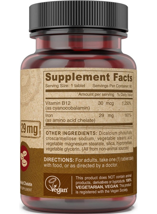 Deva Nutrition Vegan Chelated Iron 29 mg Fortified with B-12 - High Potency, Easy to Swallow - 90 Tablets, 1-Pack - Image 3