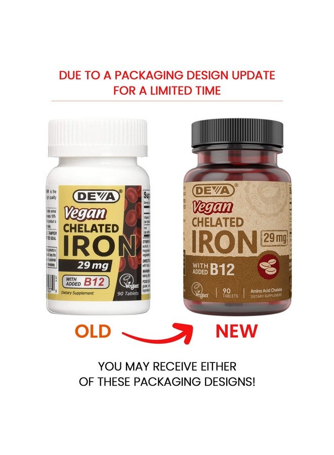 Deva Nutrition Vegan Chelated Iron 29 mg Fortified with B-12 - High Potency, Easy to Swallow - 90 Tablets, 1-Pack - Image 2