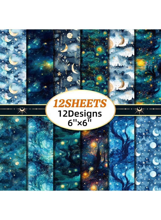 12 Sheets/pack Of Starry Sky Story Series Clip Book Account Card Background 6 Inch Pattern Paper Diy Account Material Paper - Image 2