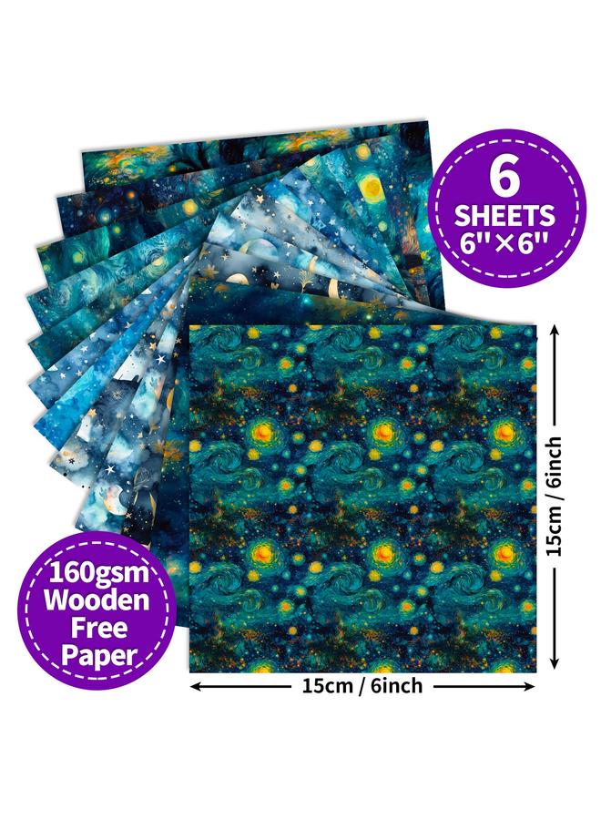12 Sheets/pack Of Starry Sky Story Series Clip Book Account Card Background 6 Inch Pattern Paper Diy Account Material Paper - Image 4