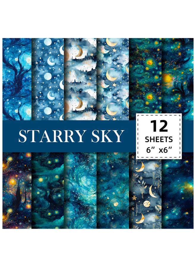 12 Sheets/pack Of Starry Sky Story Series Clip Book Account Card Background 6 Inch Pattern Paper Diy Account Material Paper - Image 1