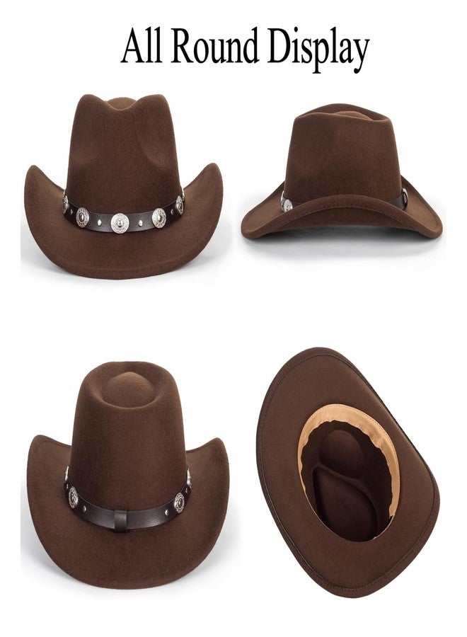 Vikodah Kids Western Cowboy Hat Wide Brim with Band Wool Felt Vintage Jazz Fedora Cowgirl Hats for 3-7 Years Boys Girls - Image 4