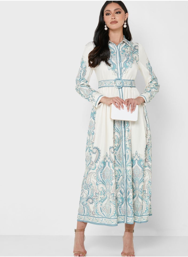 Khizana Collar Belted Printed Dress  - Image 4