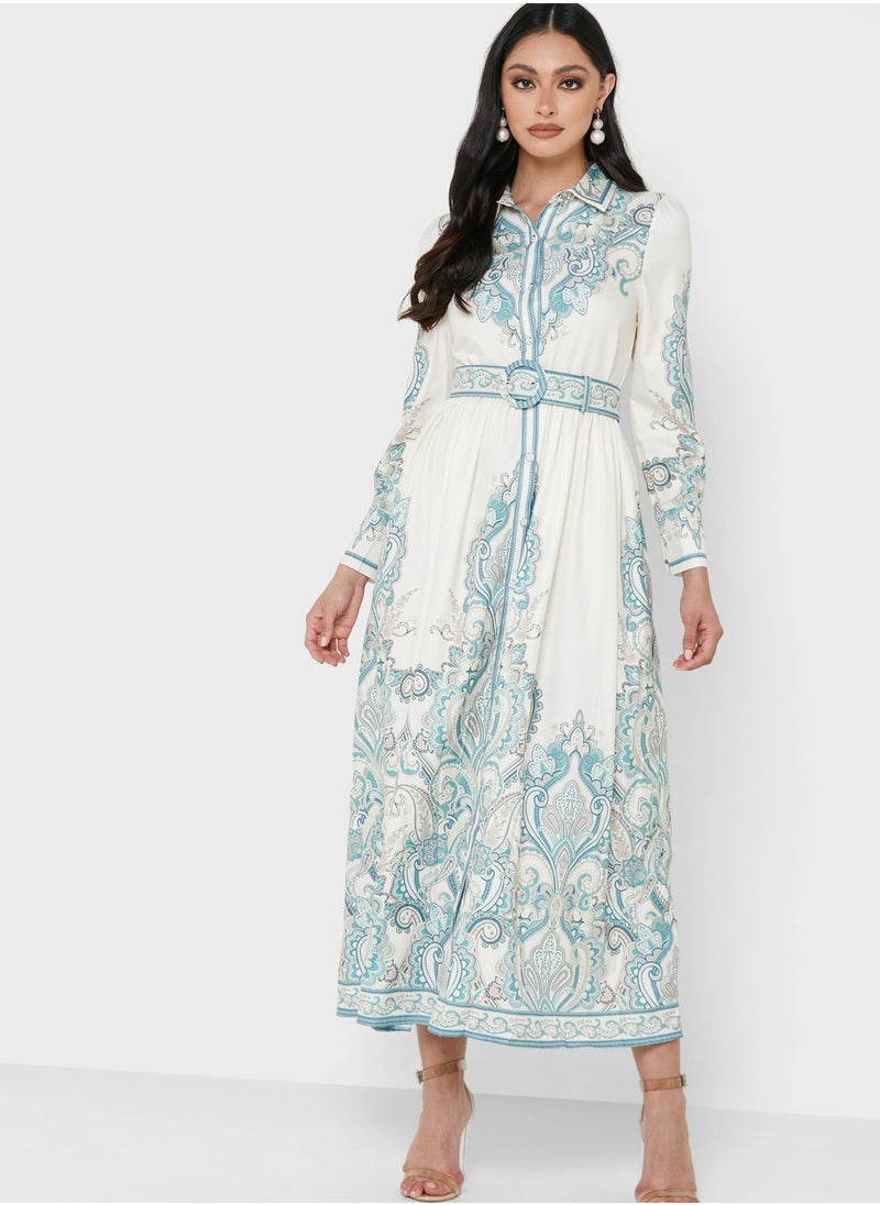Khizana Collar Belted Printed Dress  - Image 1