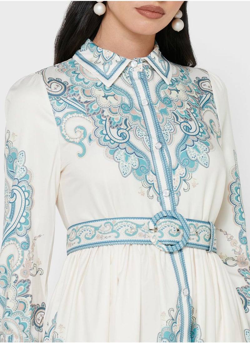 Khizana Collar Belted Printed Dress  - Image 3