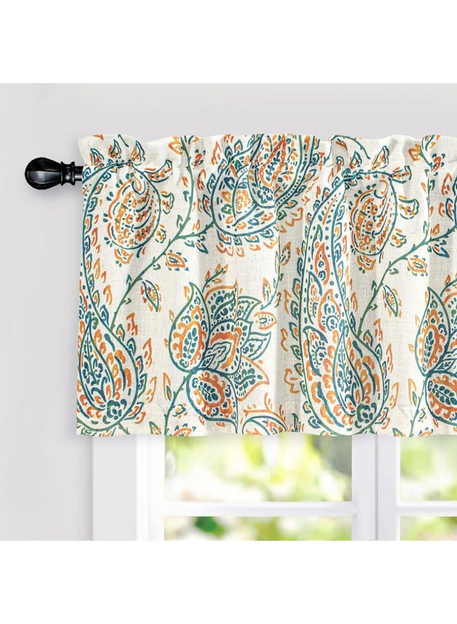 DriftAway Jacob Linen Blend Blackout Valance for Kitchen 18 Inch Length Scroll Floral Paisley Printed Lined Rod Pocket Room Darkening Window Curtain Valance for Living Room 52x18 Inch Orange Sage - Image 1