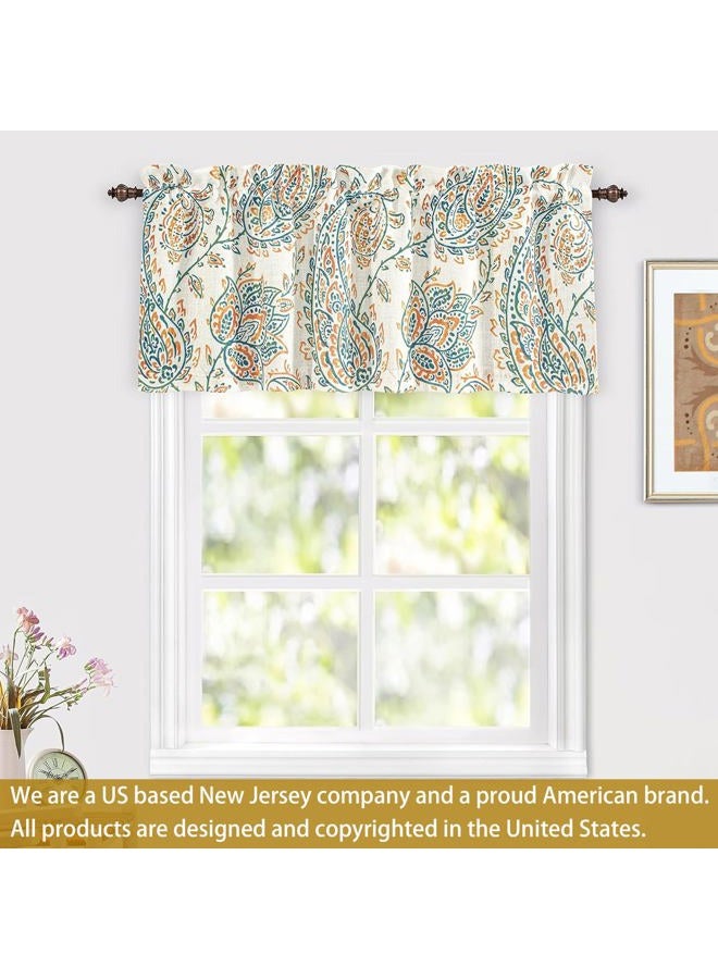 DriftAway Jacob Linen Blend Blackout Valance for Kitchen 18 Inch Length Scroll Floral Paisley Printed Lined Rod Pocket Room Darkening Window Curtain Valance for Living Room 52x18 Inch Orange Sage - Image 2