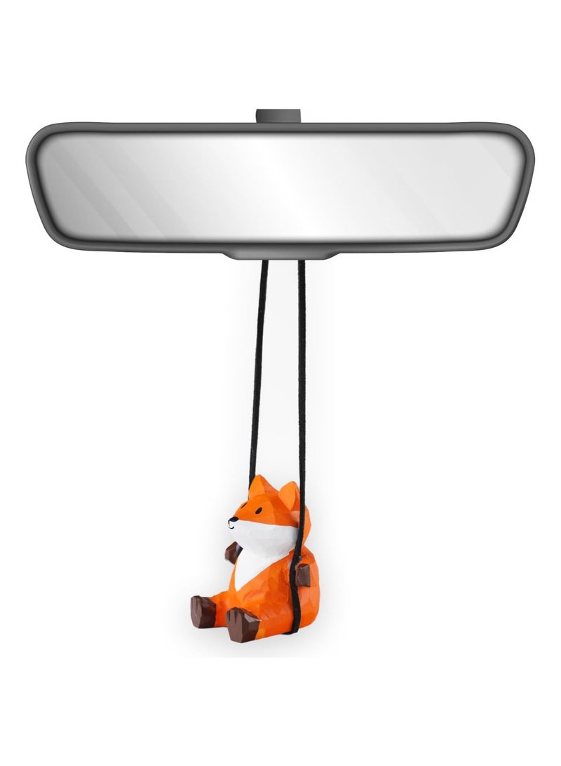 Generic 100 percent  Handmade Wooden Swinging Fox Car Hanging Ornament Cute Hand Carved Painted Wood Fox Figurine Car Mirror Hanging Accessories Decor Gifts - Image 1