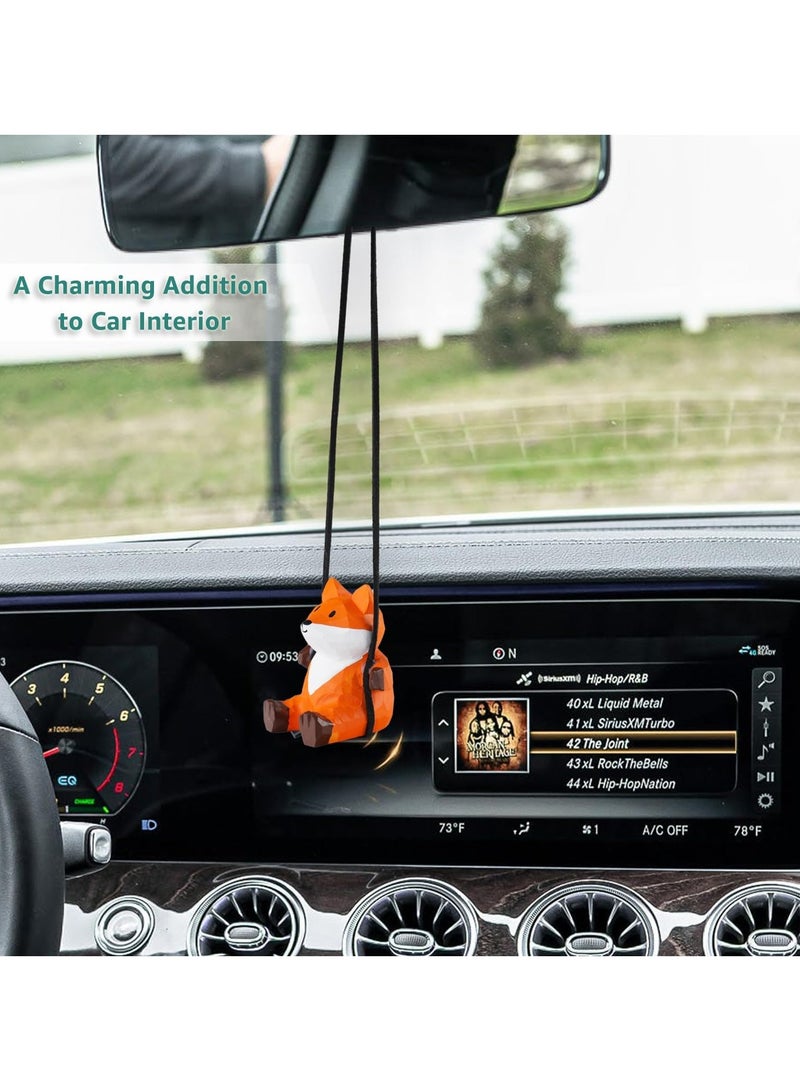Generic 100 percent  Handmade Wooden Swinging Fox Car Hanging Ornament Cute Hand Carved Painted Wood Fox Figurine Car Mirror Hanging Accessories Decor Gifts - Image 4