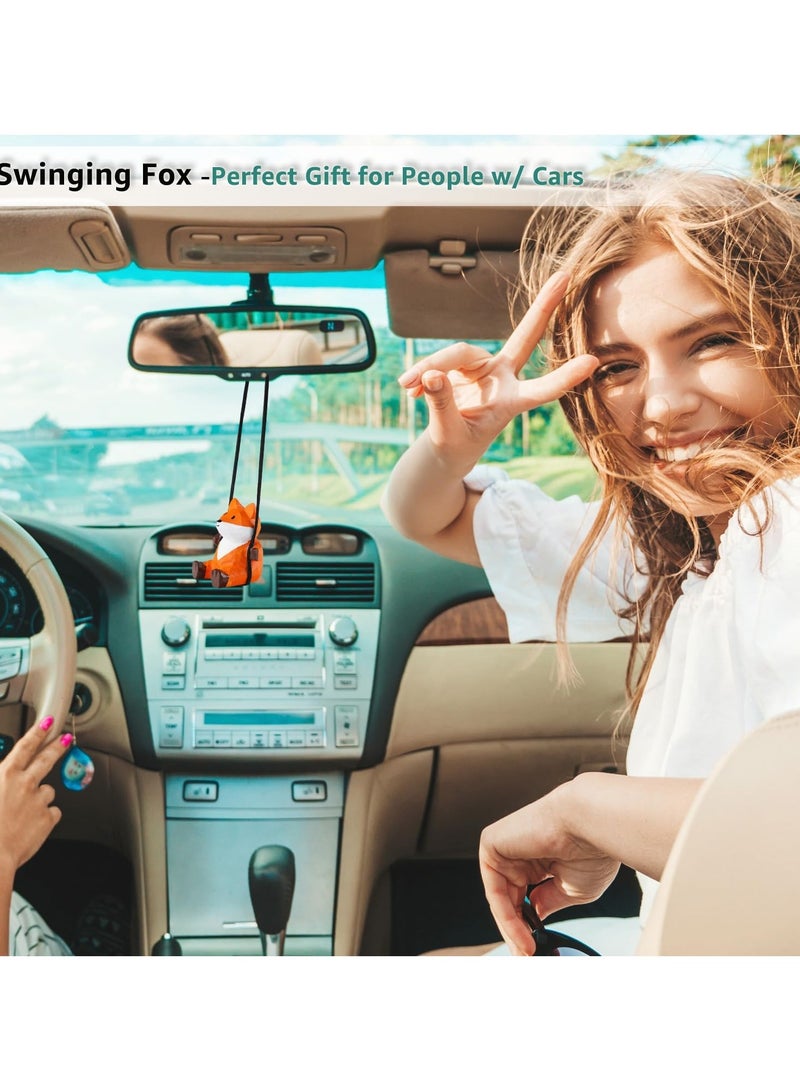 Generic 100 percent  Handmade Wooden Swinging Fox Car Hanging Ornament Cute Hand Carved Painted Wood Fox Figurine Car Mirror Hanging Accessories Decor Gifts - Image 5