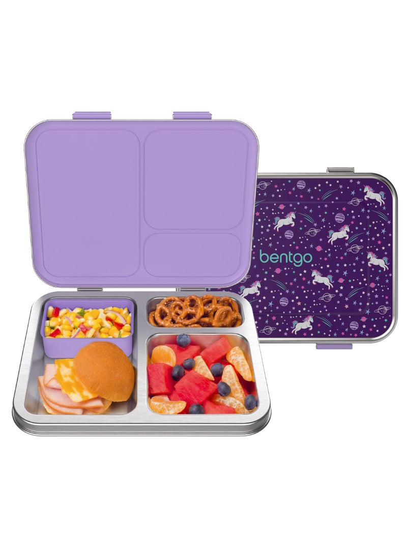 Bentgo Bentgo Kids Stainless Steel Prints LeakResistant Lunch Box  3Compartments with Bonus Silicone Container Durable EcoFriendly Dishwasher Safe BPAFree Ideal for School Ages 3 Unicorn 