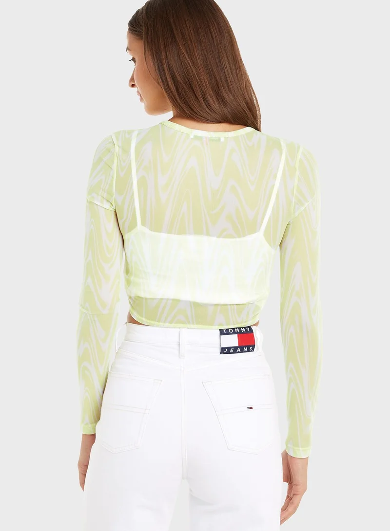 TOMMY JEANS Crew Neck Mesh Crop Top