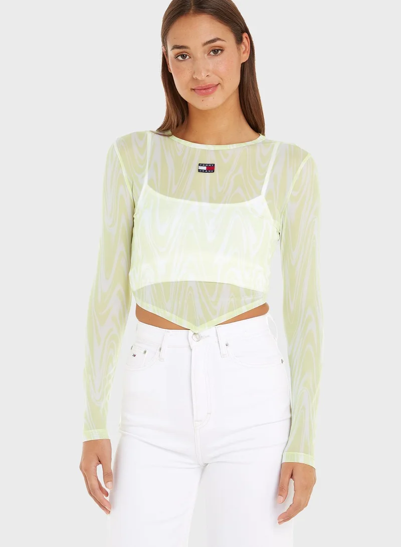 TOMMY JEANS Crew Neck Mesh Crop Top
