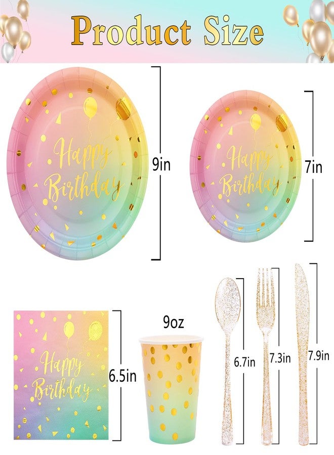 Boocikey 175PCS Pastel Birthday Decorations,Birthday Plates and Napkins Party Supplies,Disposable Rainbow Birthday Plates,Pastel Paper Plates for Girl Women Birthday Party Decorations,Serves 25 Guests - Image 2