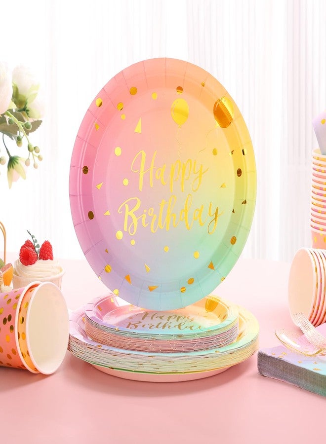 Boocikey 175PCS Pastel Birthday Decorations,Birthday Plates and Napkins Party Supplies,Disposable Rainbow Birthday Plates,Pastel Paper Plates for Girl Women Birthday Party Decorations,Serves 25 Guests - Image 3