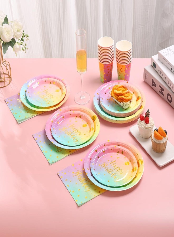 Boocikey 175PCS Pastel Birthday Decorations,Birthday Plates and Napkins Party Supplies,Disposable Rainbow Birthday Plates,Pastel Paper Plates for Girl Women Birthday Party Decorations,Serves 25 Guests - Image 5