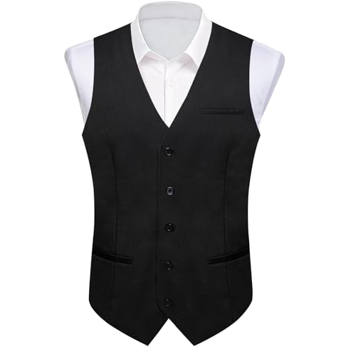 DiBanGu Men's Black Suit Vest Business Dress Waistcoat with 2 Pockets V-Neck Tuxedo Vests for Formal Wedding, Black, XL - Image 3