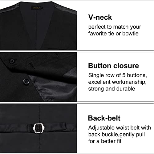 DiBanGu Men's Black Suit Vest Business Dress Waistcoat with 2 Pockets V-Neck Tuxedo Vests for Formal Wedding, Black, XL - Image 4
