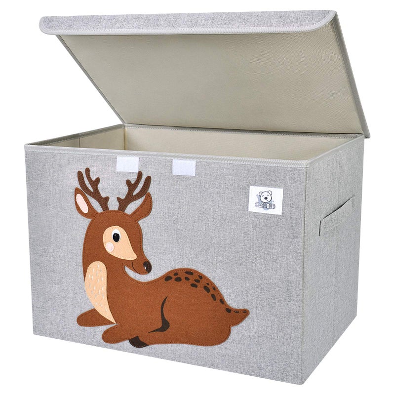 CLCROBD Foldable Large Kids Toy Chest with FlipTop Lid Collapsible Fabric Animal Toy Storage OrganizerBinBoxBasketTrunk for Toddler Children and Baby Nursery Deer