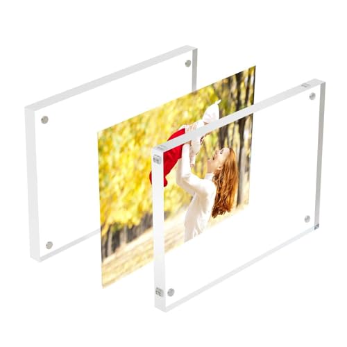 Yakri Clear Acrylic Photo Frame,Magnetic Perspex Picture Holders Table Standing Double Side Displays, 10mm+10mm Thickness Transparent,Stand In Desk &Table Frames (1, 5x7") - Image 5