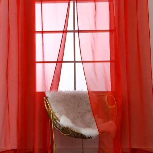 SpaceDresser Basic Rod Pocket Sheer Voile Window Curtain Panels Red 1 Pair 2 Panels 52 Width 84 Inch Long for Kitchen Bedroom Children Living Room Yard(Red,52 W x 84 L) - Image 3