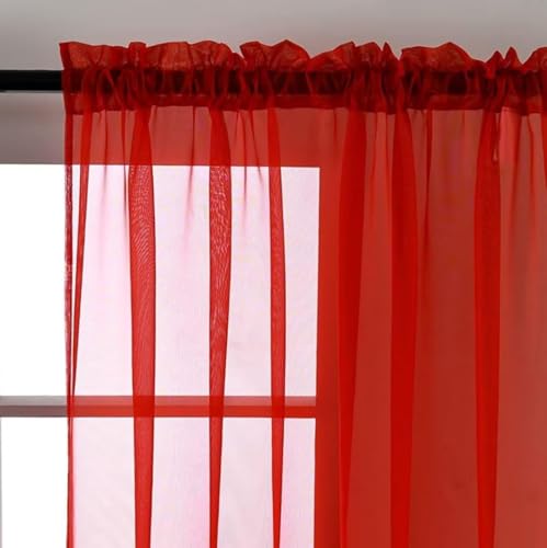 SpaceDresser Basic Rod Pocket Sheer Voile Window Curtain Panels Red 1 Pair 2 Panels 52 Width 84 Inch Long for Kitchen Bedroom Children Living Room Yard(Red,52 W x 84 L) - Image 4
