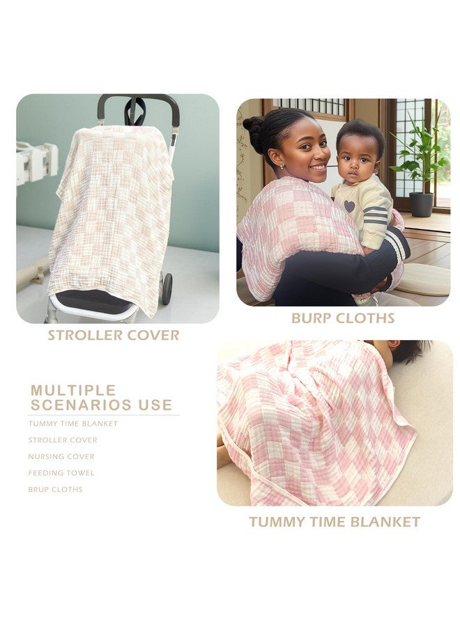 Brnabiou Ultra Soft Checkered Muslin Hooded Baby Towels for Newborn Boys and Girls 2 Pack 32x32 inch Cotton Muslin Baby Bath Towels for Newborns Toddlers,Newborn Essential (Cream and Pink) - Image 3