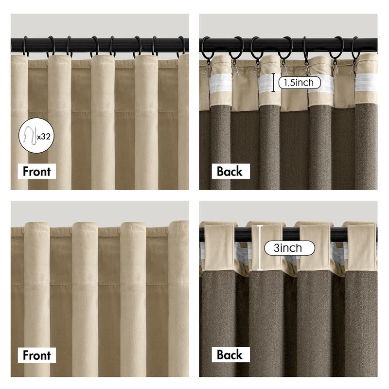ANRODUO Beige Velvet Curtains 84 Inches Long Blackout Thermal Insulated Soundproof Curtain Privacy Room Darkening Curtains Pinch Pleat Window Drapes for Bedroom Living Room 42 x 84 Inch Set of 2 - Image 2
