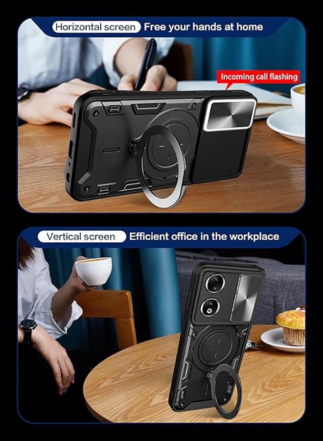 For Honor 90 5G Case with Slide Camera Cover and Stand Kickstand Magnetic Ring Military Grade Shockproof Protective Cover, Anti-Fall Drop Protection,Shockproof Case For Honor 90 5G,Black  - Image 3