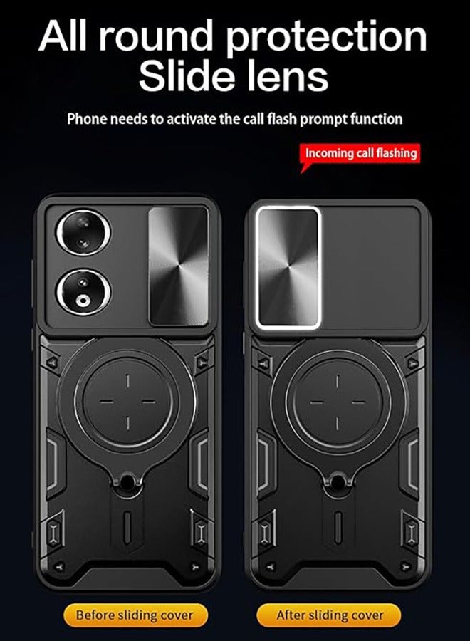For Honor 90 5G Case with Slide Camera Cover and Stand Kickstand Magnetic Ring Military Grade Shockproof Protective Cover, Anti-Fall Drop Protection,Shockproof Case For Honor 90 5G,Black  - Image 2
