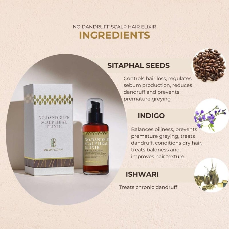 Roovedaa No Dandruff Scalp Premium Oil for Healthy Scalp  Hair  Natural Blend with Sitaphal Seed Indigo and Ishwari  Eliminate Dandruff from Root  100 ml - Image 3