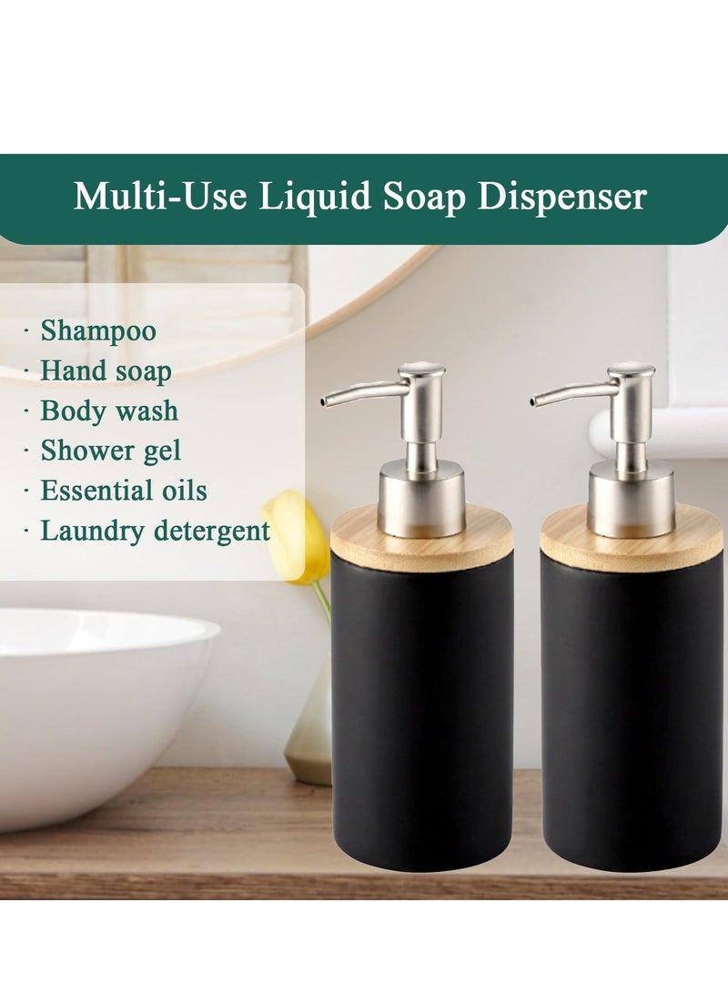 XiuWoo Bathroom Soap Dispenser Set, 13Oz Ceramic for Kitchen, Refillable Liquid Hand Lotion Dispenser, Shampoo Modern Farmhouse Kitchen Countertop Decor - Image 3