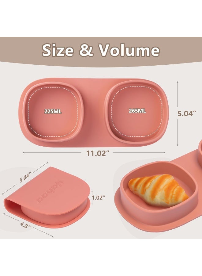 yahaa Toddler Plates Travel Essential on the go, Baby Plates with Forks and Spoons Self Feeding 6 months, Foldable, Silicone, BPA Free, Watermelon - Image 3