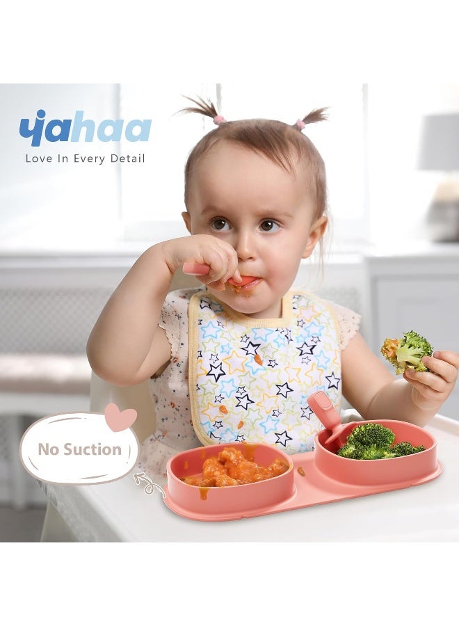 yahaa Toddler Plates Travel Essential on the go, Baby Plates with Forks and Spoons Self Feeding 6 months, Foldable, Silicone, BPA Free, Watermelon - Image 2