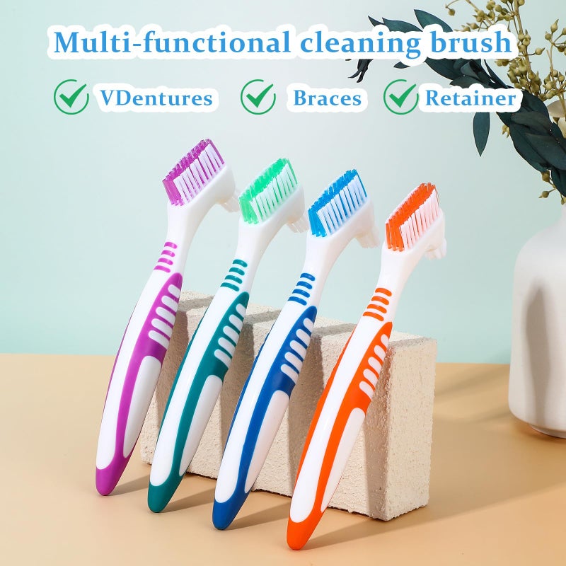 WLLHYF 10 Pcs Denture Brush for False Teeth Denture Care Cleaning Brush Double Sided Toothbrush Portable Soft Multi-Layered Bristles Cleaner Brushes Ergonomic Rubber Handle - Image 4