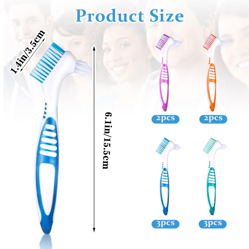 WLLHYF 10 Pcs Denture Brush for False Teeth Denture Care Cleaning Brush Double Sided Toothbrush Portable Soft Multi-Layered Bristles Cleaner Brushes Ergonomic Rubber Handle - Image 2
