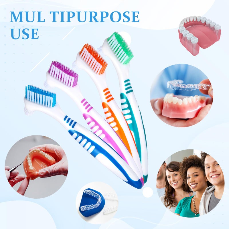 WLLHYF 10 Pcs Denture Brush for False Teeth Denture Care Cleaning Brush Double Sided Toothbrush Portable Soft Multi-Layered Bristles Cleaner Brushes Ergonomic Rubber Handle - Image 5