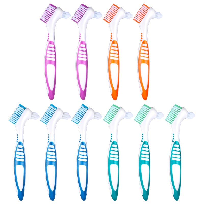 WLLHYF 10 Pcs Denture Brush for False Teeth Denture Care Cleaning Brush Double Sided Toothbrush Portable Soft Multi-Layered Bristles Cleaner Brushes Ergonomic Rubber Handle - Image 1