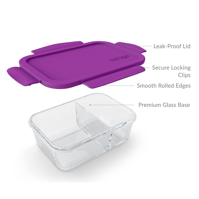 BentgoÂ® Glass Snack - Leak-Proof Bento-Style Snack Container with Airtight Lid and Divided 2-Compartment Design - 1.75 Cup Capacity for Meal Prepping, and Portion-Controlled Snacking (Purple) - Image 5