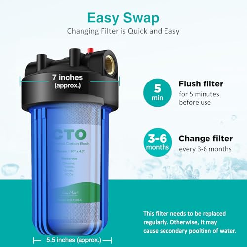 SimPure 5 Micron 10 x 4.5 Inch Whole House Carbon Water Filter | CTO Activated Coconut Carbon Replacement Cartridge | Fits DB10P, DB10C-2, GE GXWH40L, GXWH35F, BB10, FXHTC, FC15B (2Pack) - Image 5