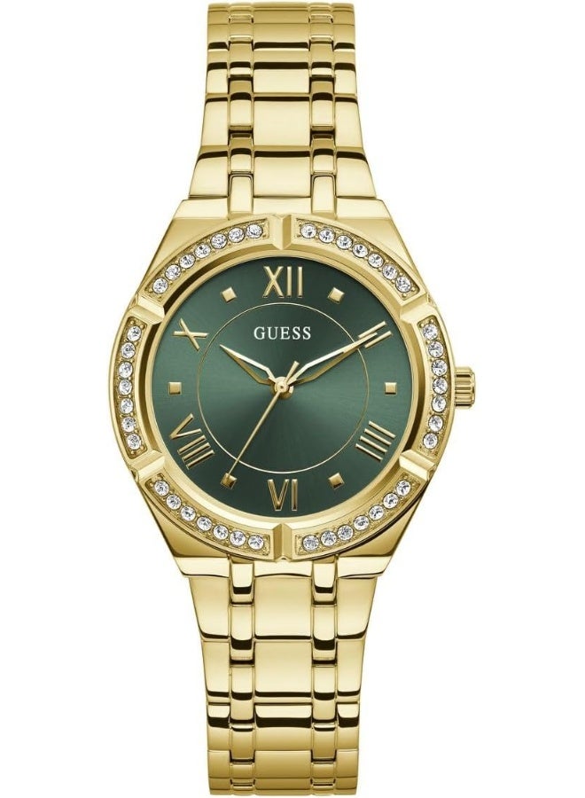 GUESS GUESS US Women's Gold-Tone and Green Analog Watch - Image 1