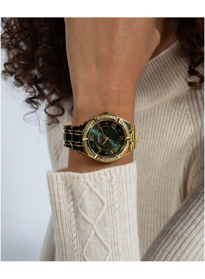 GUESS GUESS US Women's Gold-Tone and Green Analog Watch - Image 4
